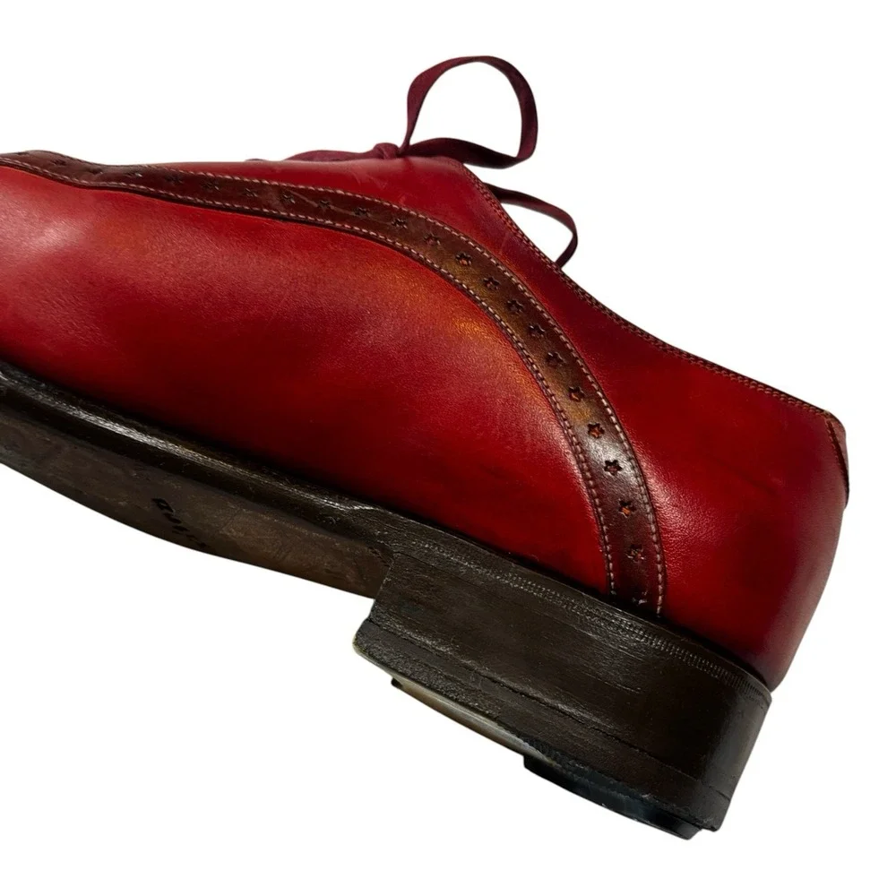 Kiton Mens Red Leather Lace-Up Oxford Dress Shoes Made in Italy Size 10.5